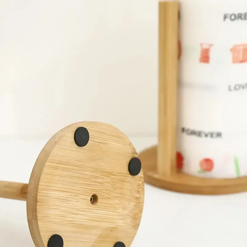 Wood Paper Towel Holder Durable Anti-Skid Tissue Vertical Stand Rack Hook For Kitchens Bathrooms Living Rooms Restaurant image 5