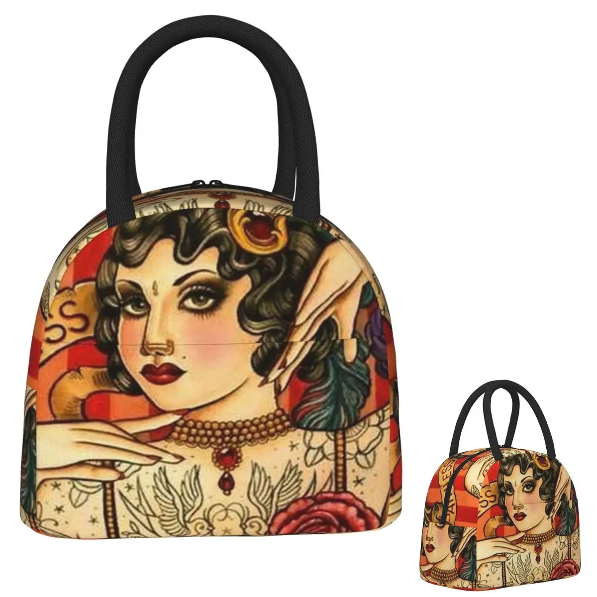 

CHAPEL TATTOO Vintage Body Advertising Art Insulated Lunch Bag for Women Kids Leakproof Food Boxes Thermal Lunch Box Tote