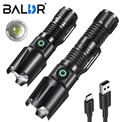 BALDR XHP50 Powerful New LED Tactical Flashlight USB C Rechargeable Mini EDC ZOOM Torch IPX6 Waterproof Camping Fishing Lantern