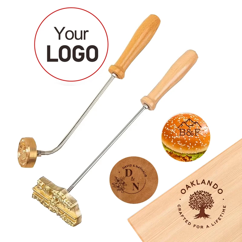 Leather Wood LOGO Customized Brass Iron Heating Stamping Embosser Stamp Custom Cake Hamburger Wedding Party Private LOGO DIY