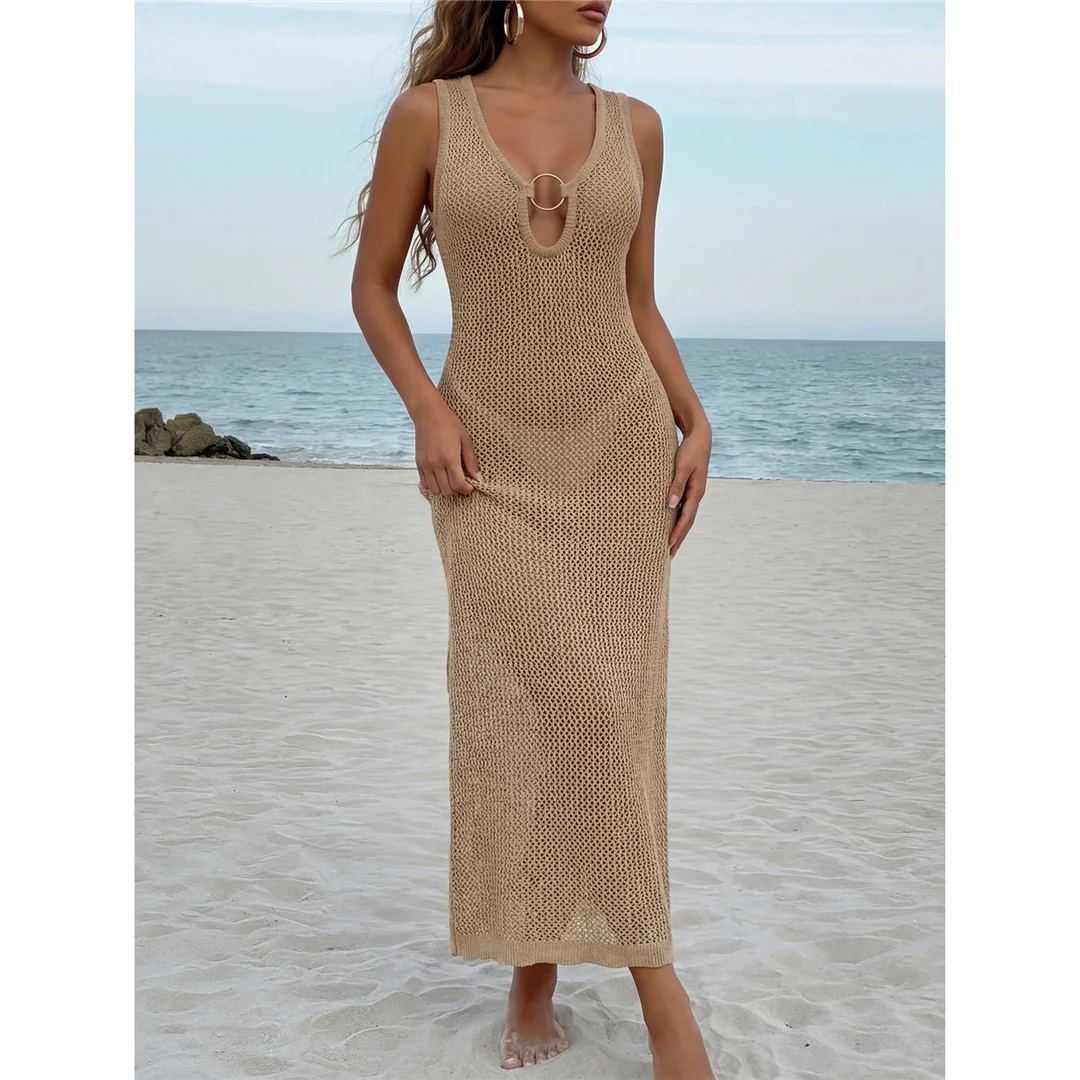 S - XL Neues, gehäkeltes, ausgestelltes, hohles Tunika-Strandkleid, Strandkleid, Strandmode, Damen V8334 – Detail 15