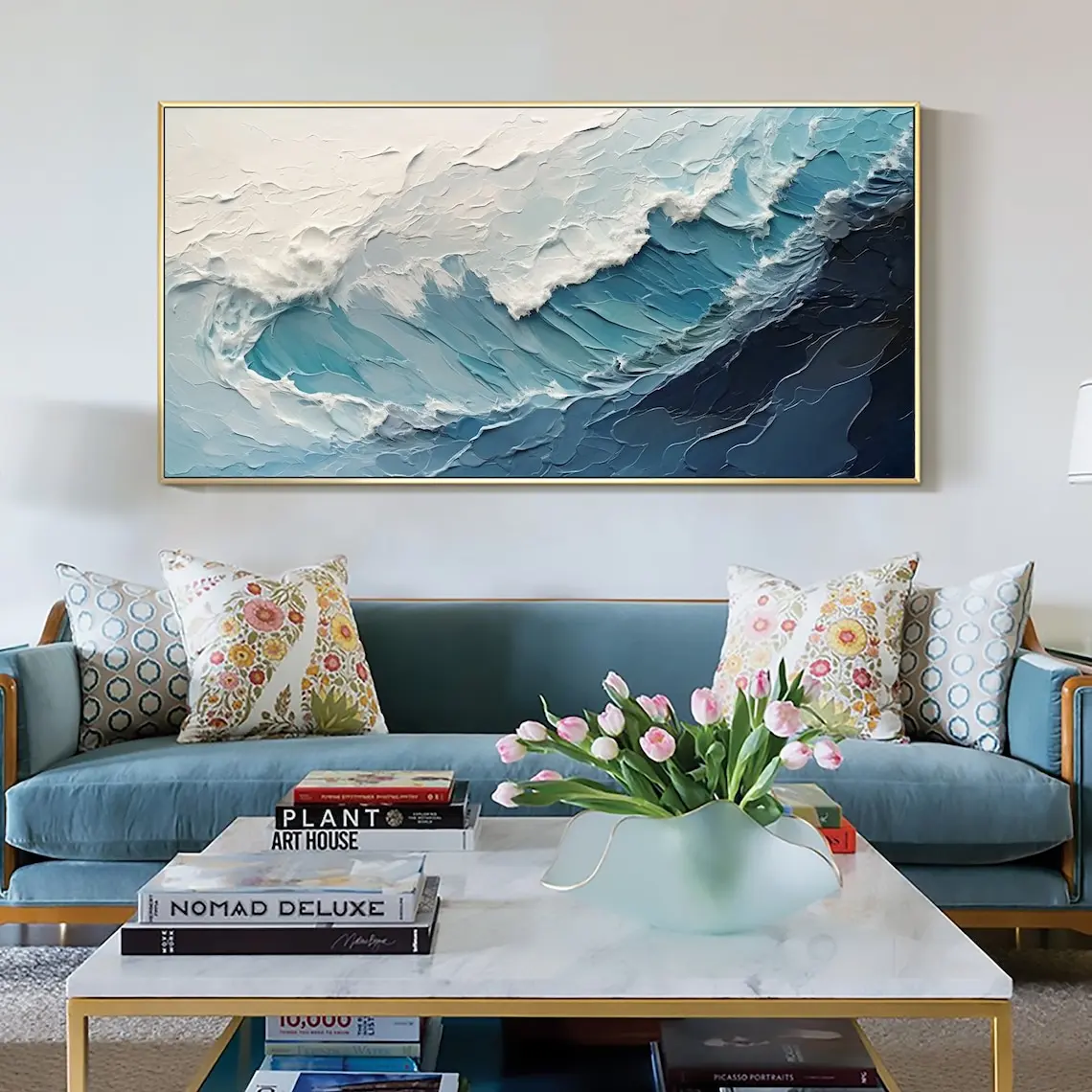 Large Ocean Wave Handmade Oil Painting On Canvas Large Wall Art Abstract Minimalist Painting Blue Sea Wall Art Living Room Decor