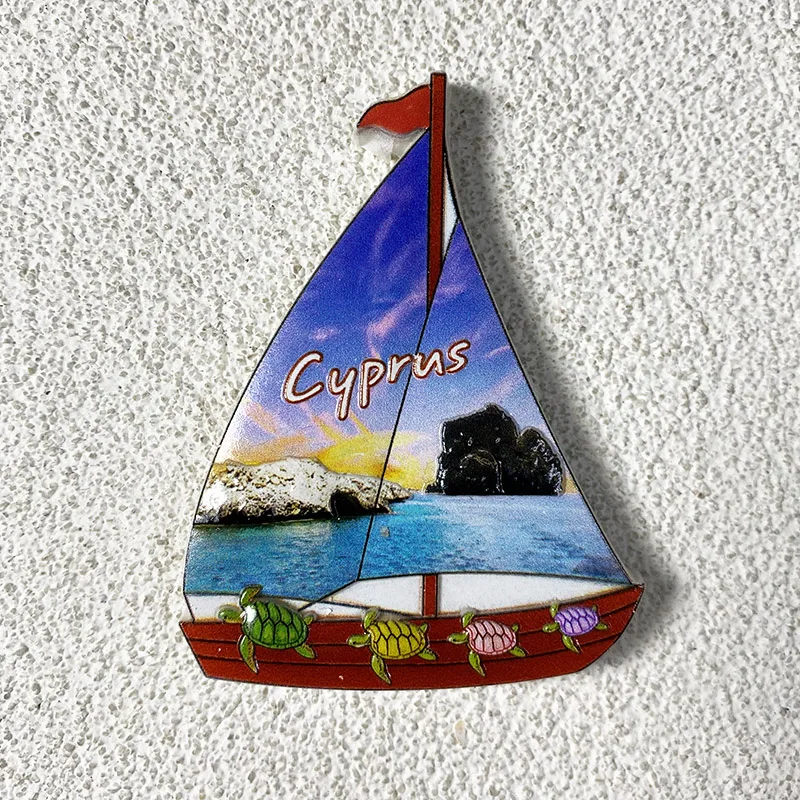 Mediterranean Cyprus Tourism Souvenir Crafts Creative Sailboat three-dimensional decoration 3d Painted fridge magnets gift