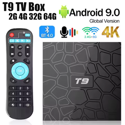 T9 Smart TV Box Android 9 RK3318 4G RAM 64G ROM 4K HD Set Top Box 2.4G &amp; 5G Dual Wifi 100M BT4.0 Media Player USB3.0