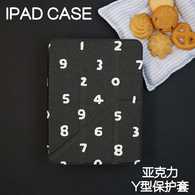 Ins Creative Numbers Black Y2K Y-Fold Cover For iPad Pro 13 11th M5 M4 12.9 A16 10 8 7 9th 10th Air 11 M2 M3 Mini Tablet Case
