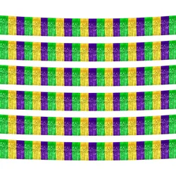 6Pcs 10Feet Mardi Gras Gold Green Purple Foil Fringe Tinsel Garlands Hanging Backdrop for Mardi Gras Birthday Party Decorations