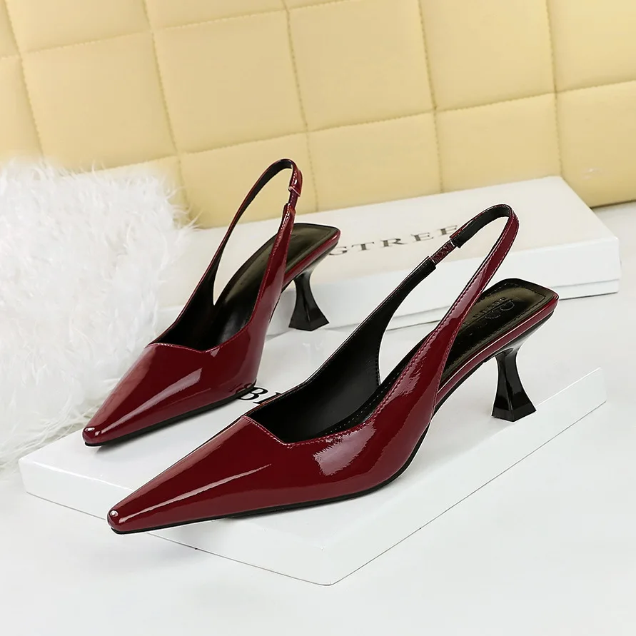 European and American Simple Women's Shoes Wine Glass Heel High Heel Light Mouth Small Square Head Rear Strap Women's Sandals