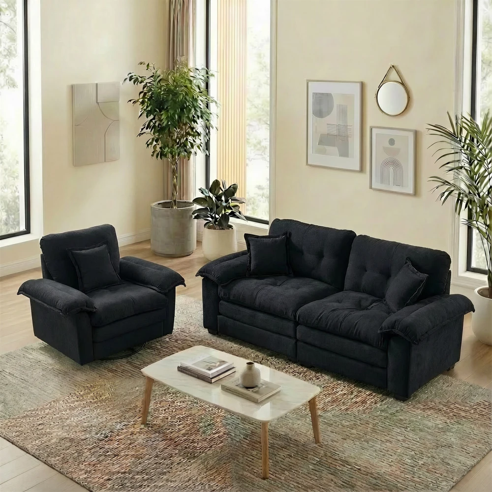 Canapé 2 places - Canapé simple + causeuse avec rembourrage double couche et coussins décoratifs pour salon, bureau, appartement