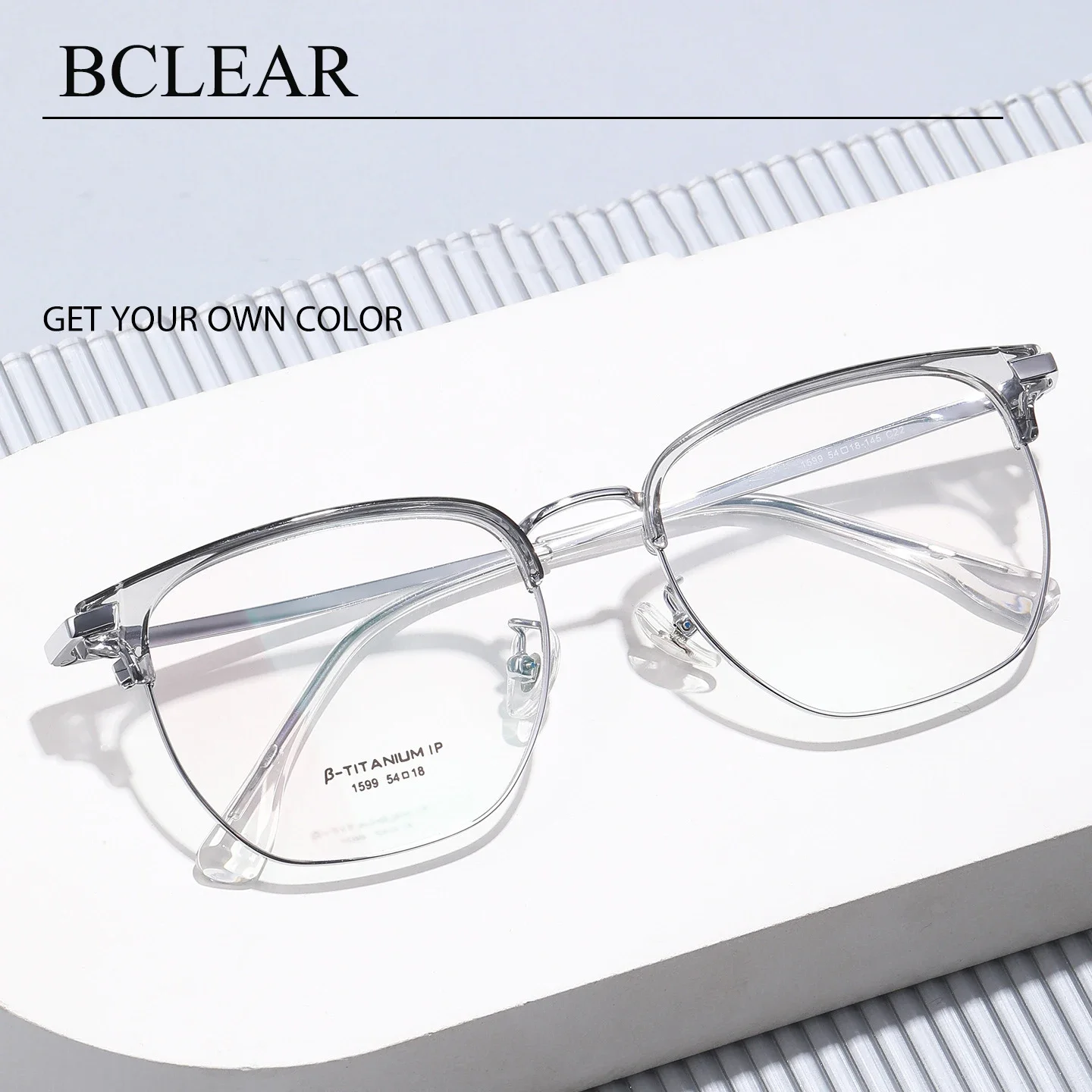 BCLEAR Unisex Retro Round Half‑Rim Eyeglasses Frame Korean Style Browline Lightweight Myopia Fashion Prescription Spectacles