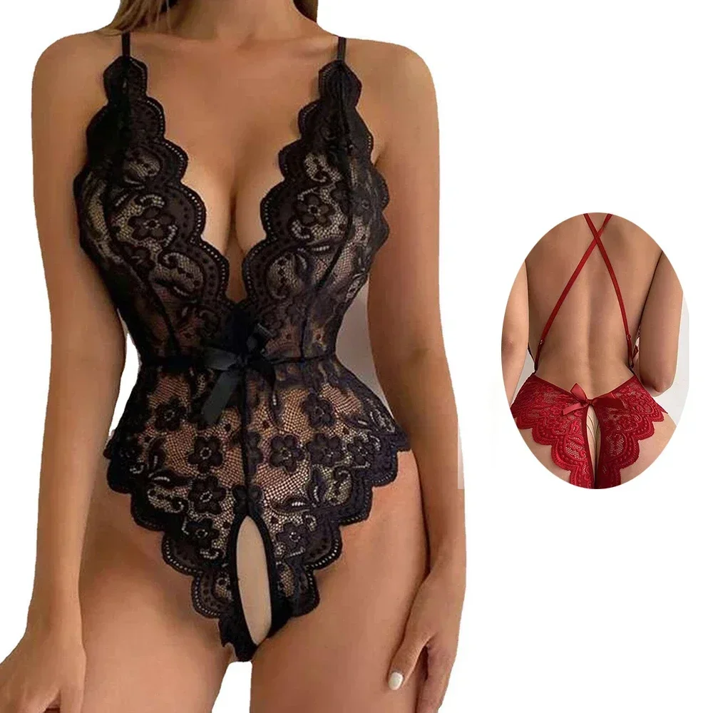 ملابس داخلية نسائية مثيرة مفتوحة المنشعب من الدانتيل ملابس داخلية شفافة مثيرة بدون أكمام ملابس داخلية للبالغين للمناسبات الخاصة #2