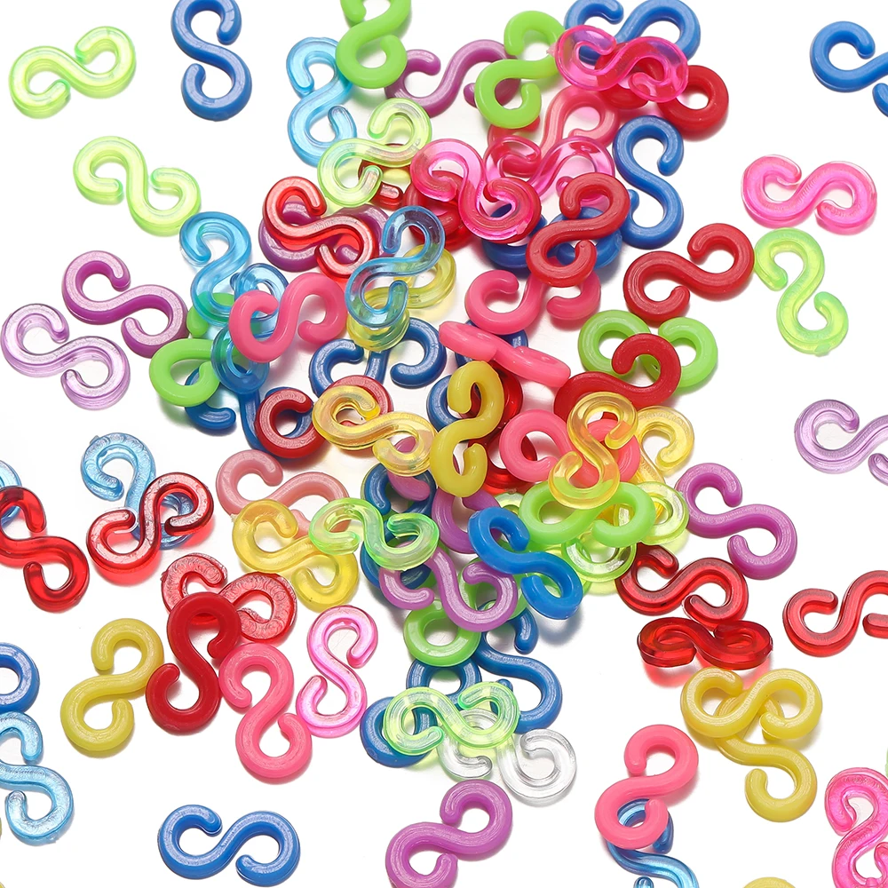 

500pcs/lot S-Clip Colorful Plastic Hook Connectors Clasp Loom Bands Bracelet Necklace Transparent Clasp DIY Jewelry Accessories