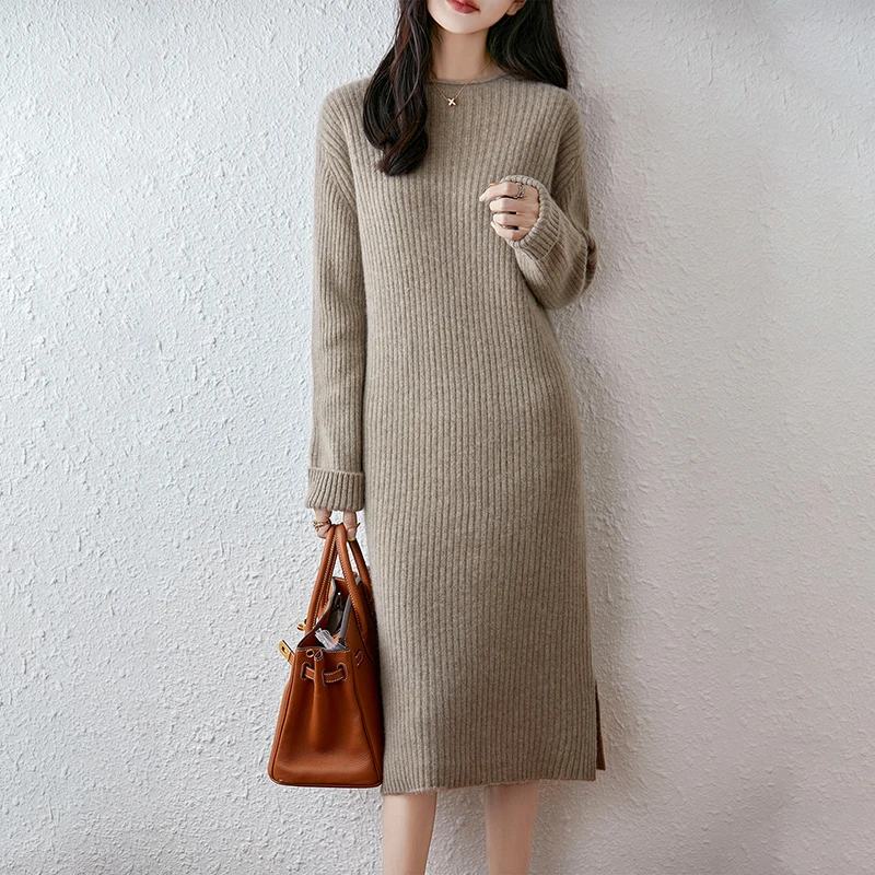 Aliexpress 100% Pure Cashmere Women's Dress O-Neck Knitted Long Skirt Casual Fashion Straight Skirt Solid Color Soft Best Selling - Aliexpress Deal