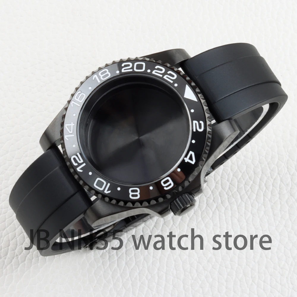 

40mm Black NH35 Case Sapphire Glass Rubber Bracelet for SUB GMT Yacht-Master NH34 NH35 NH36 NH38 Movement Waterproof Case
