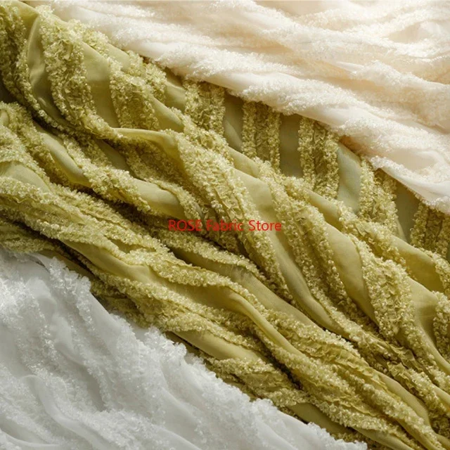 

Velvet Striped Embroidered Chiffon Fabric for Wedding Dress, Clothing, Spring Dress, Party Dress, Dance Costume