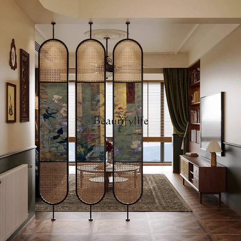 

D06French modern rotating screen partition solid wood living room home wall partition entrance