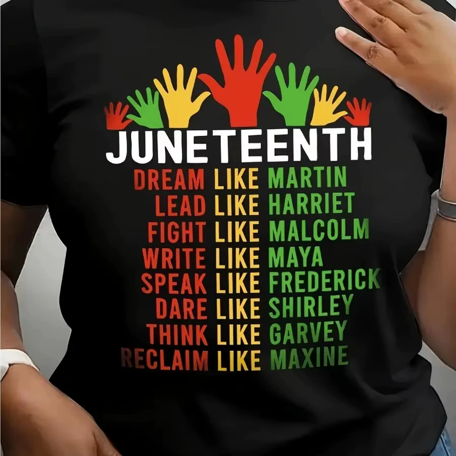 Juneteenth Black Leaders Inspirational Graphic T-Shirt African American Heritage Casual Short Sleeve Black Crewneck Tops Natural