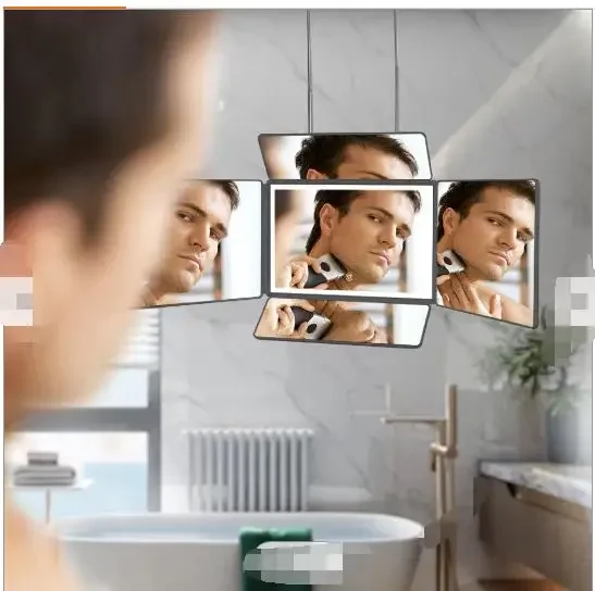 Professional Anti-Fog Hair Mirror - 5-Sided Design, USB rechargeable LED, Adjustable Hooks. Ideal Home Haircut Assistant