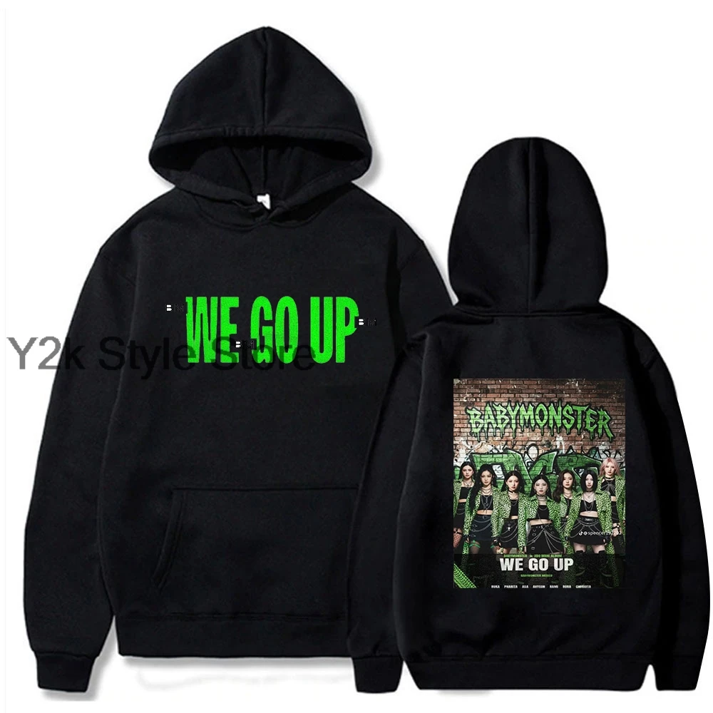 Kpop BABYMONSTER نحن نذهب مع هوديس Y2K امرأة بلوزات القوطية إلكتروني طباعة ملابس الشتاء رجل الهيب هوب harajuku الشتاء هوديس