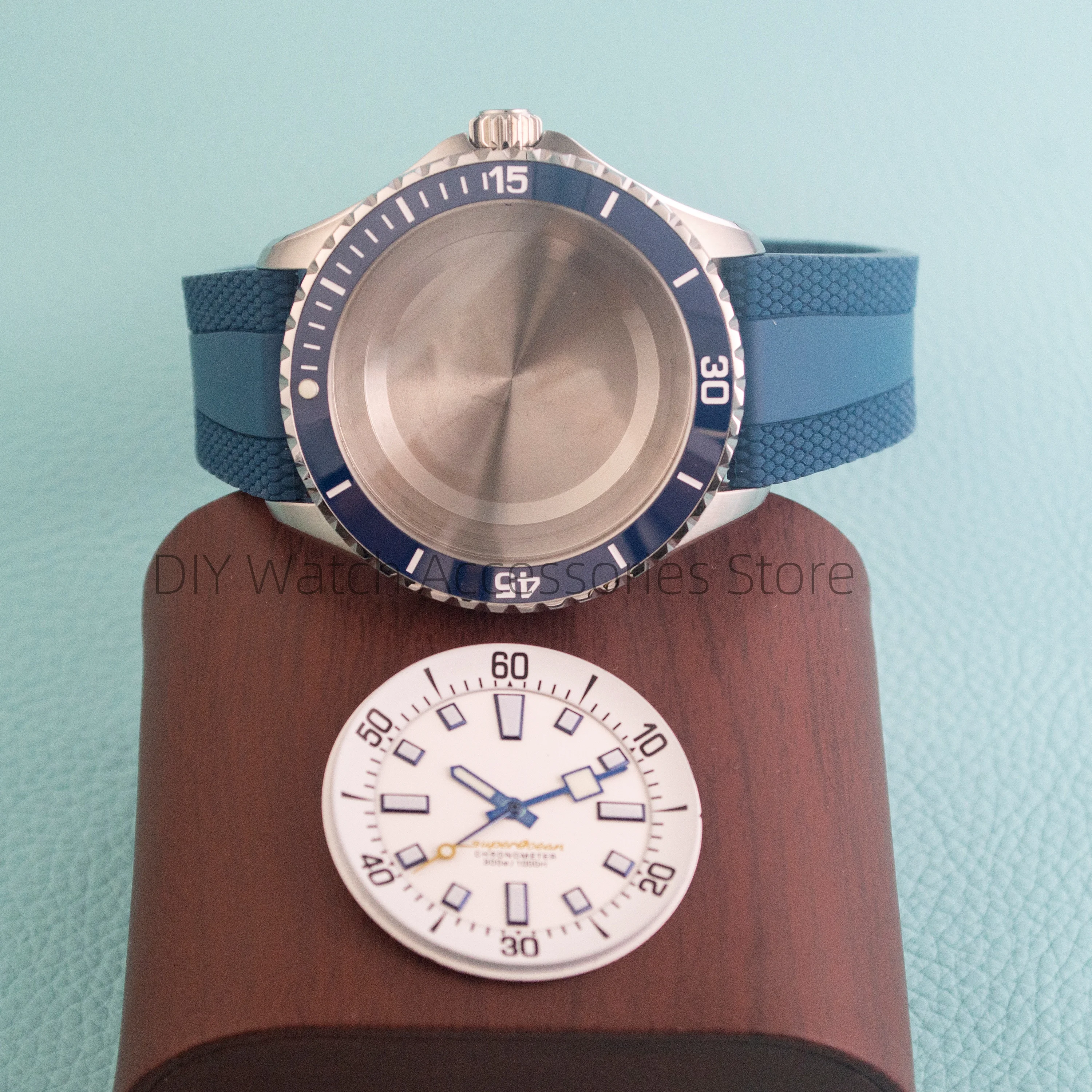 

for SUPEROCEAN Watch Case Luminous Dial Hands Fluororubber Strap 200m Dive NH35 Case Stainless Steel fit NH35A NH36 Movement