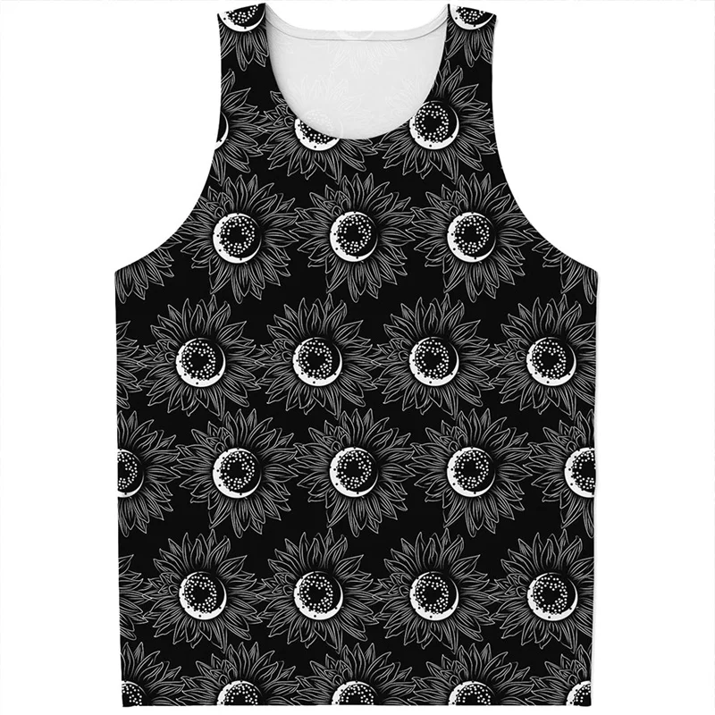 

Black White Sunflower Pattern Tank Top Men 3D Printed Plants Floral Sleeveless T Shirts Summer Streetwear Quick Dry Tees Tops