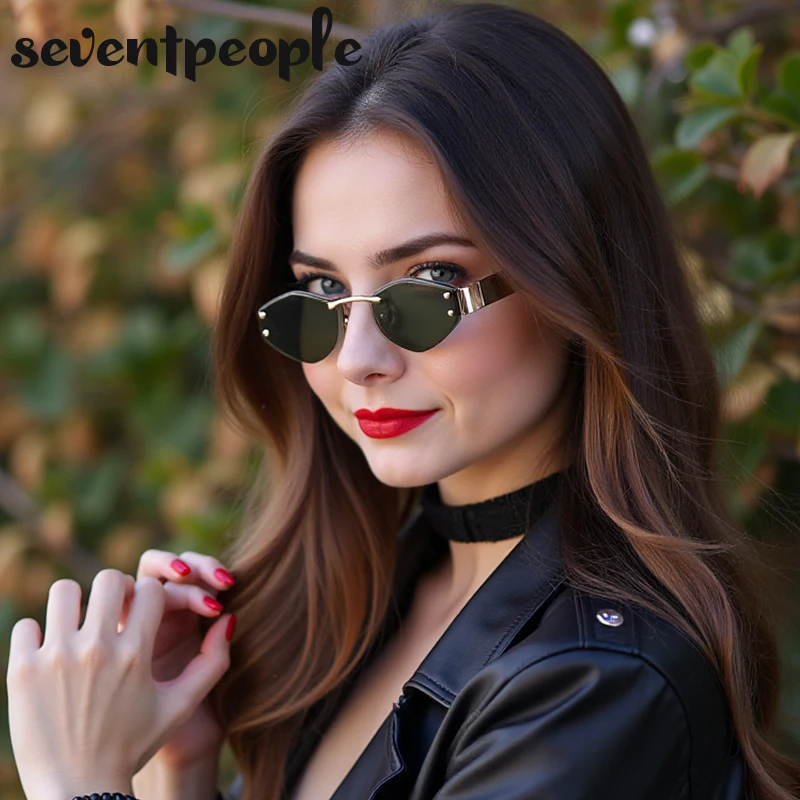 Small Frame Polygon Sunglasses Women 2025 Luxury Brand Stylish Vintage Rimless Shades Trendy Metal UV400 Sun Glasses For Ladies