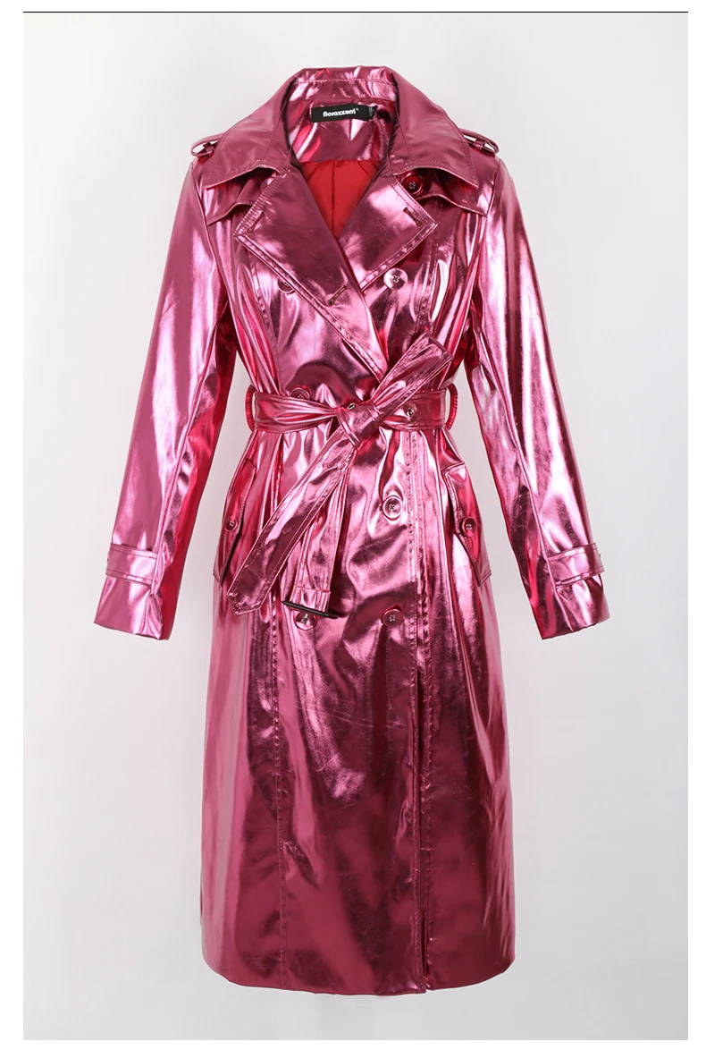 Nerazzurri Spring Autumn Long Shiny Reflective Patent Leather Trench Coat for Women Sashes Double Breasted European Fashion 2022