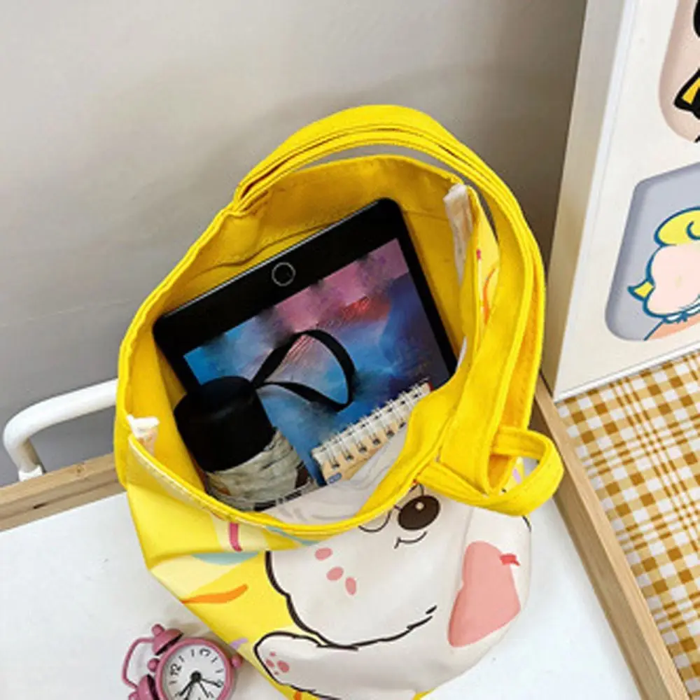 Panda Cartoon Canvas Bucket Bag Cat Cartoon Girl Canvas Cat Shoulder Bag Storage Bag Strawberry Ins Style Tote Bag Shopping