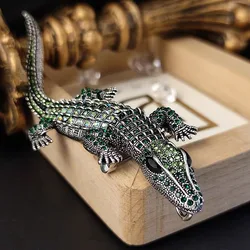 Morkopela Rhinestone Crocodile Brooch Vintage Animal Pins And Brooches Gift For Women Crystal Alligator Pin Jewelry Metal Brooch