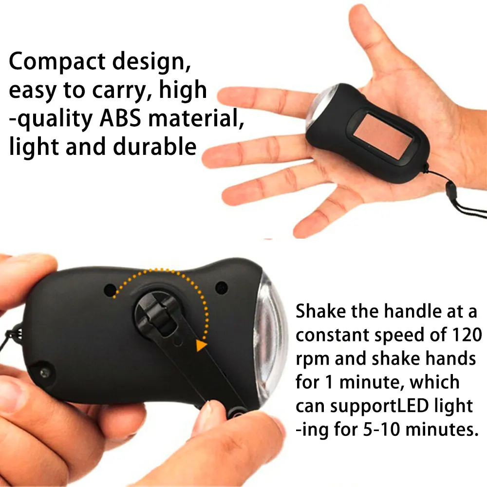 Portable Mini LED Solar Hand-cranked Generator Flashlight Energy-saving Torch Emergency Manual Flashlight