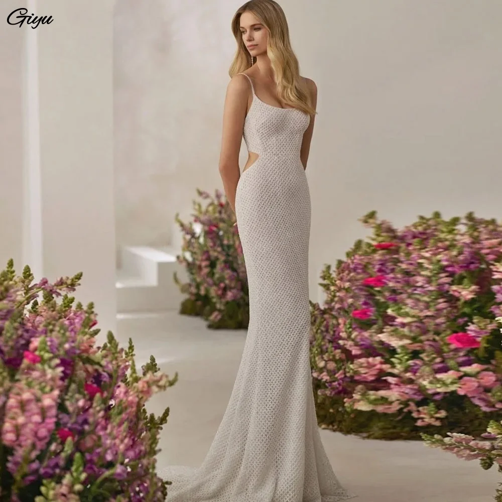 Giyu New 2026 White Mermaid Wedding Dress Spaghetti Strap Sleeveless Lace Wedding Gowns Luxury Boho Bridal Dress Customised