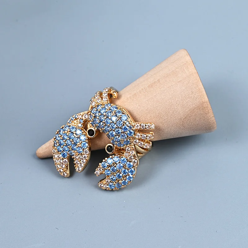 Sale2024NewvintageRetro Flash Zoo Series Advanced Sea Blue Zirconium Fashion Crab Open Ring