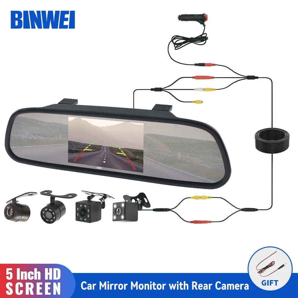 BINWEI Car Mirror Monitor with Rear View Camera for Vehicle Parking Hd Reversing Camera 5 Inch Mirror Screen Easy Installation