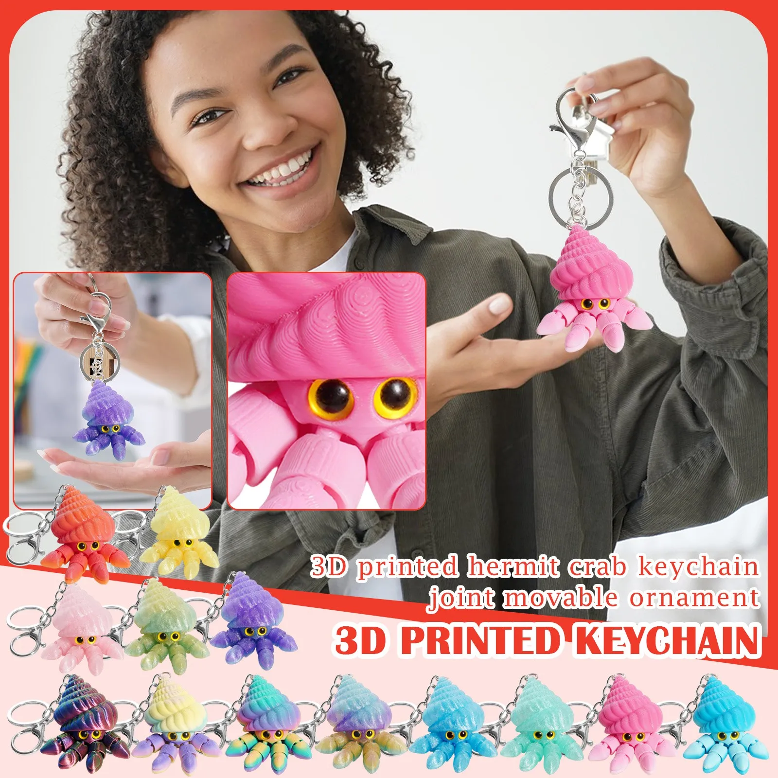 

3D печатный брелок-отшельник с крабом, милый кулон в виде океана для кошелька, сумки, автомобильные брелоки, подарок, кавайный брелок, украшение