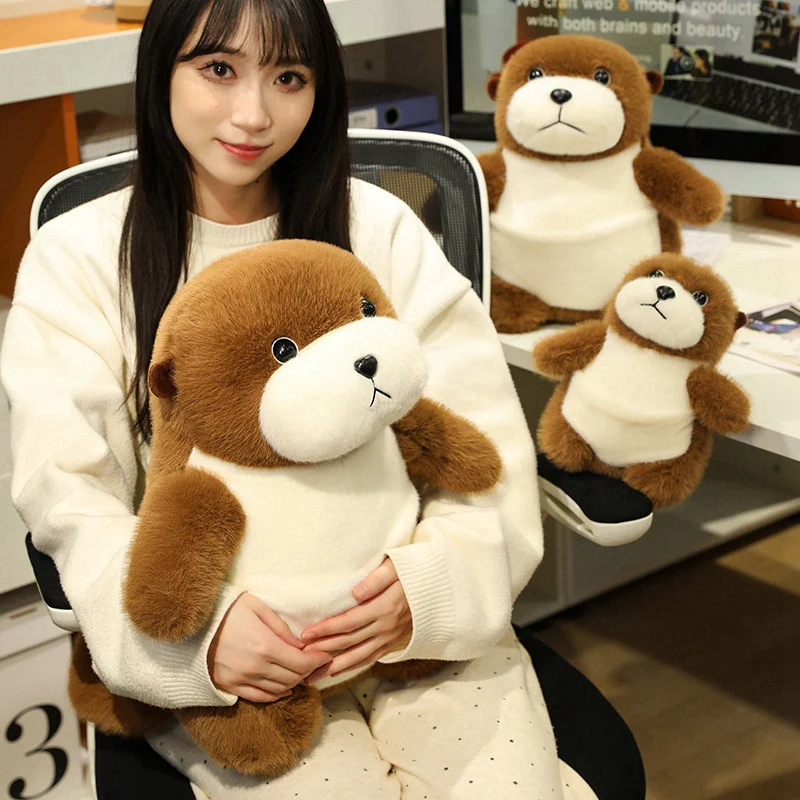 

Cute Otter Plush Toy with Belly Pocket Soft Animal Pillow Stuffed Doll for Kids Adults Home Decor Cuddly Gift Idea