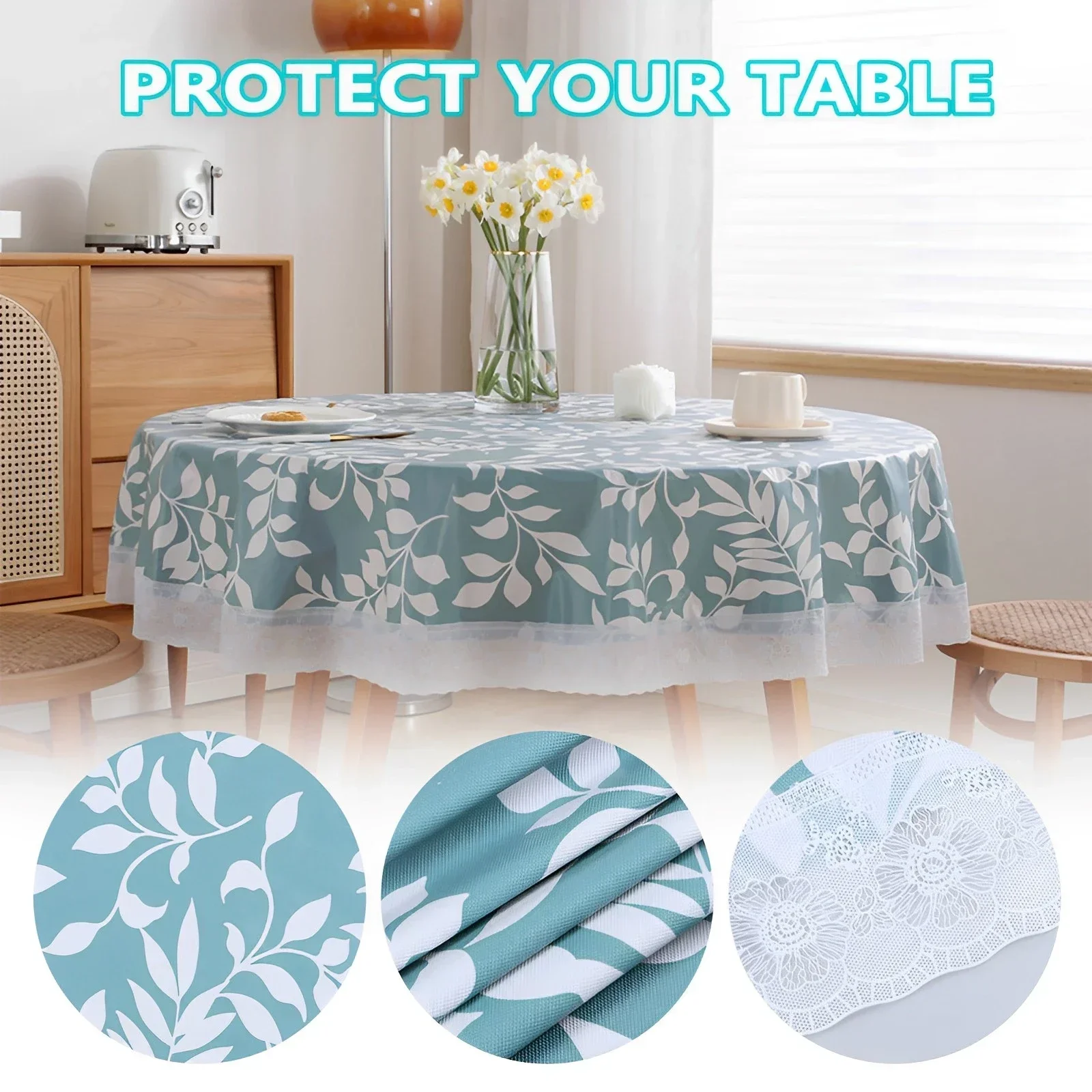 PVC Waterproof Table Cloth Stain Resistant Non Washable Round TableCover Home Kitchen Coffee Table Tablecloth Mantel Impermeable