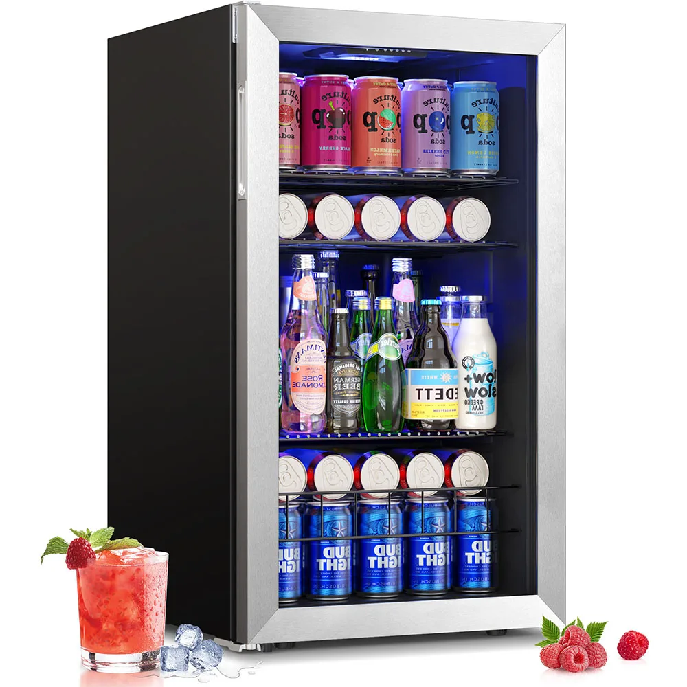 Yeego-ミニ飲料冷蔵庫、3.35 cu.ft、3.35 cft、140canクーラー、ガラスドア付き小型ビールクーラー、家庭用ソーダウォーターワイン用