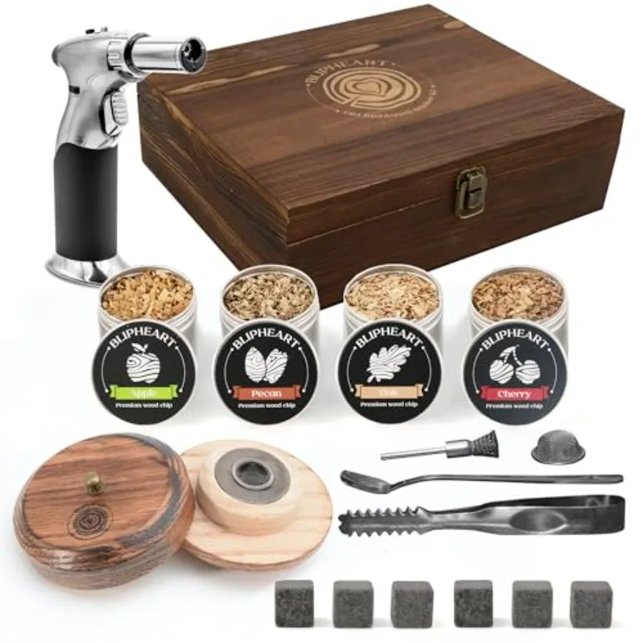 

Cocktail Smoker Kit with Torch - 19-Piece Premium Complete Set for Whiskey Bourbon Smoking - Professional Bar Tools with Wood C