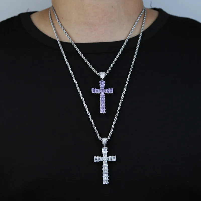 

New Hiphop Cross Men Pendant ,Bling Iced Out Women Necklace,High Quality Brass 5A Zirconia Baguette Man Necklaces Free Shipping