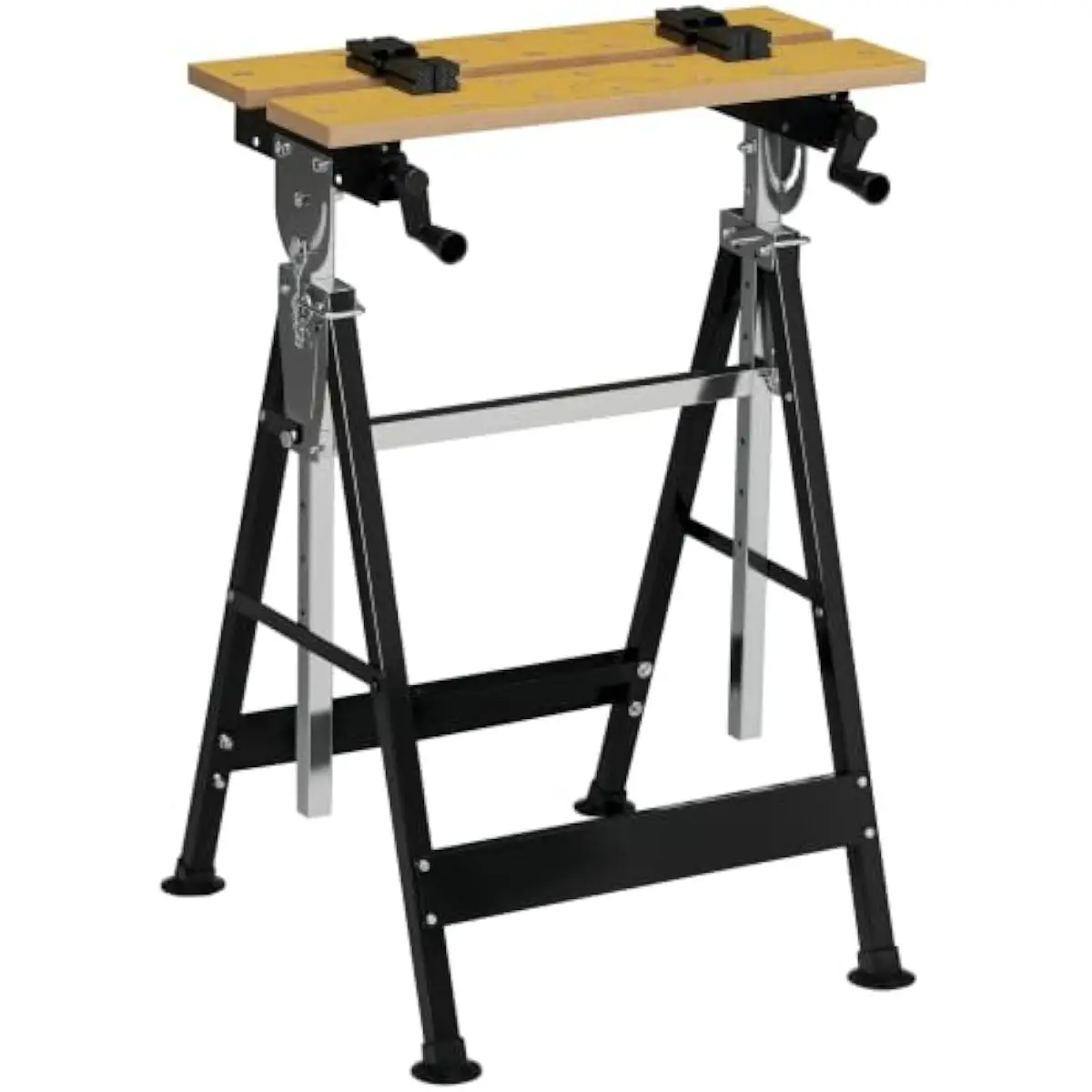 Adjustable Steel Workbench with Rotating MDF Tabletop Height 33.5 to 45 Inches Angle Settings 15°–90° Four Swivel Clamps Crank A