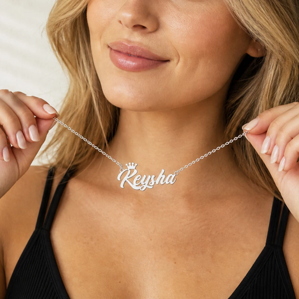 Customized Name Crown Necklace, Personalized Gift for Her