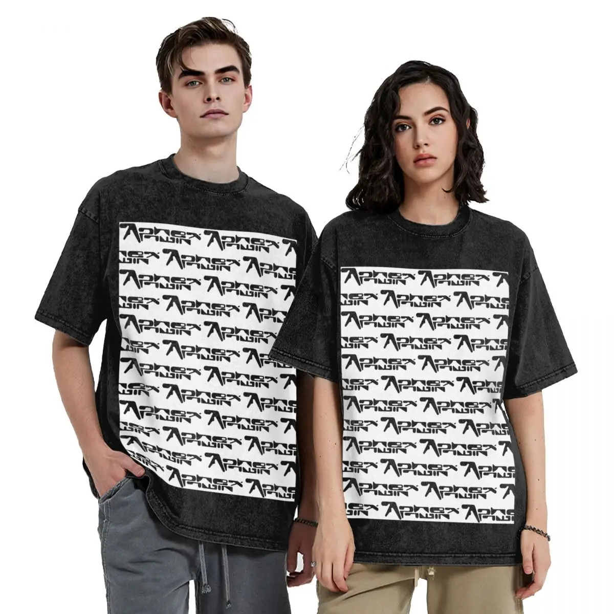 Aphex Twin Logo British Electronic Music Artist Hip Hop Short Sleeve T-Shirts Washed Tops Tees Streetwear T Shirt for Men woman