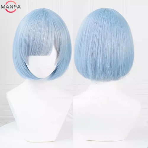 Imagen 2 del producto Peluca de Cosplay de Anime Rem/Ram, pelo sintético resistente al calor, degradado azul/rosa, 30cm