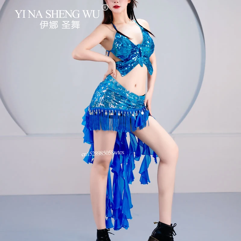 المرأة مثير اللاتينية ملابس رقص مجموعة الرقص الشرقي ممارسة المحاصيل الأعلى ووشاح الورك 3 قطعة مجموعة الكبار Kpop بار نادي الأداء الزي