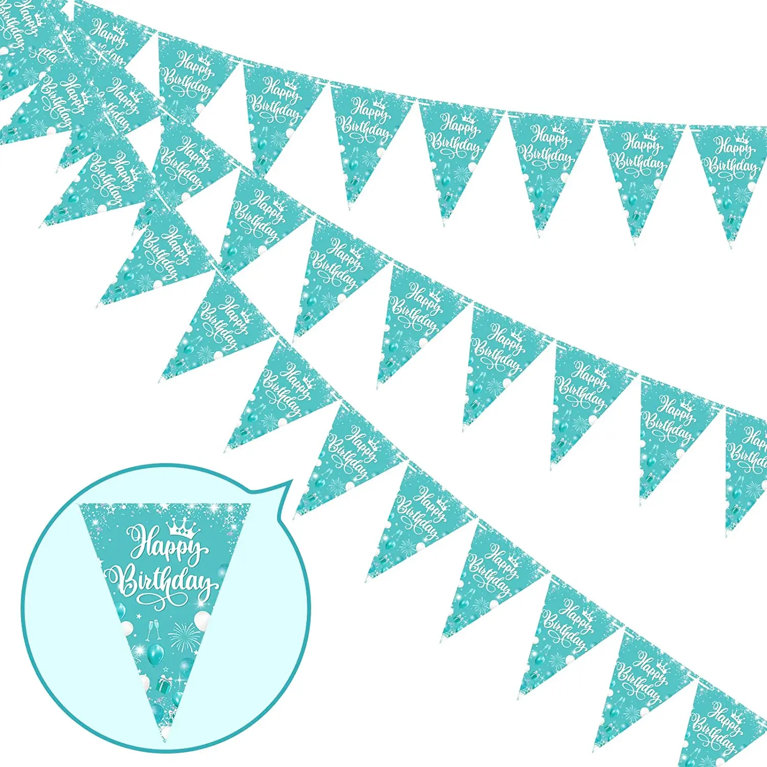 

Birthday Decorations for Girls and Women, Happy Birthday, Bunting Banner, Turquoise Triangle Flag, Garland Supplies, Teal Blue,