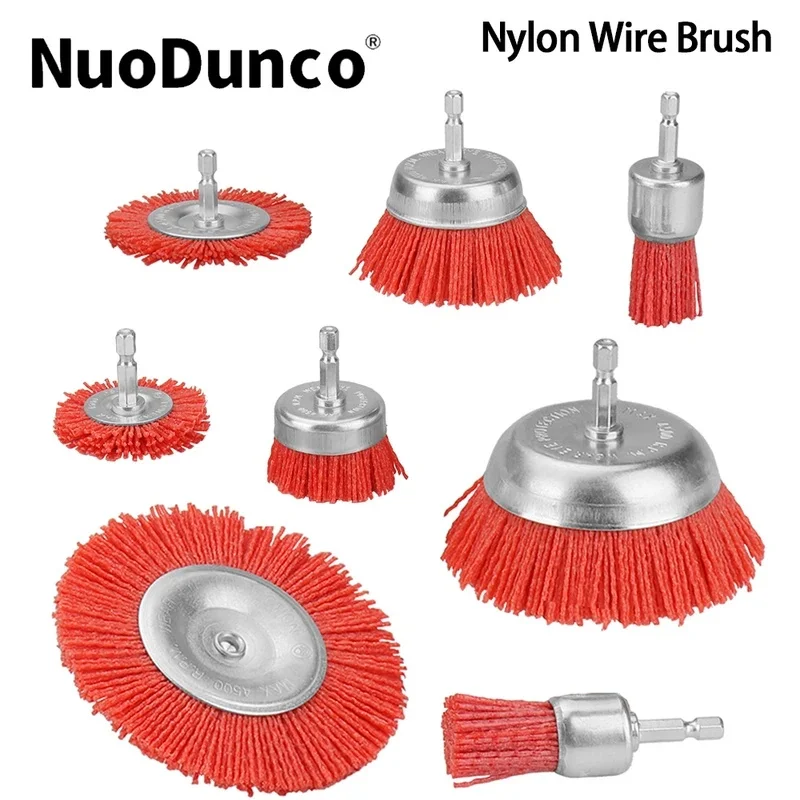 1pc Nylon Filament Brush 20-100mm Cup/Pen/Flat Drill Brush with 1/4