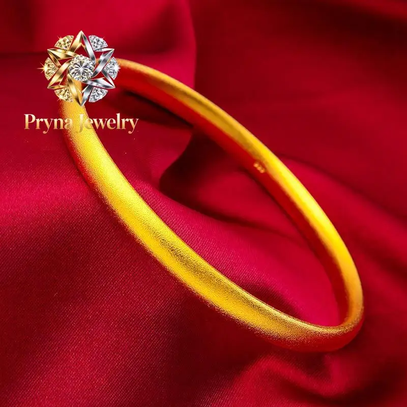 

Pryna Jewelry 24K gold circle solid closed-mouth bracelet AU999 full gold, round and uncensored minimalist design, thick brace
