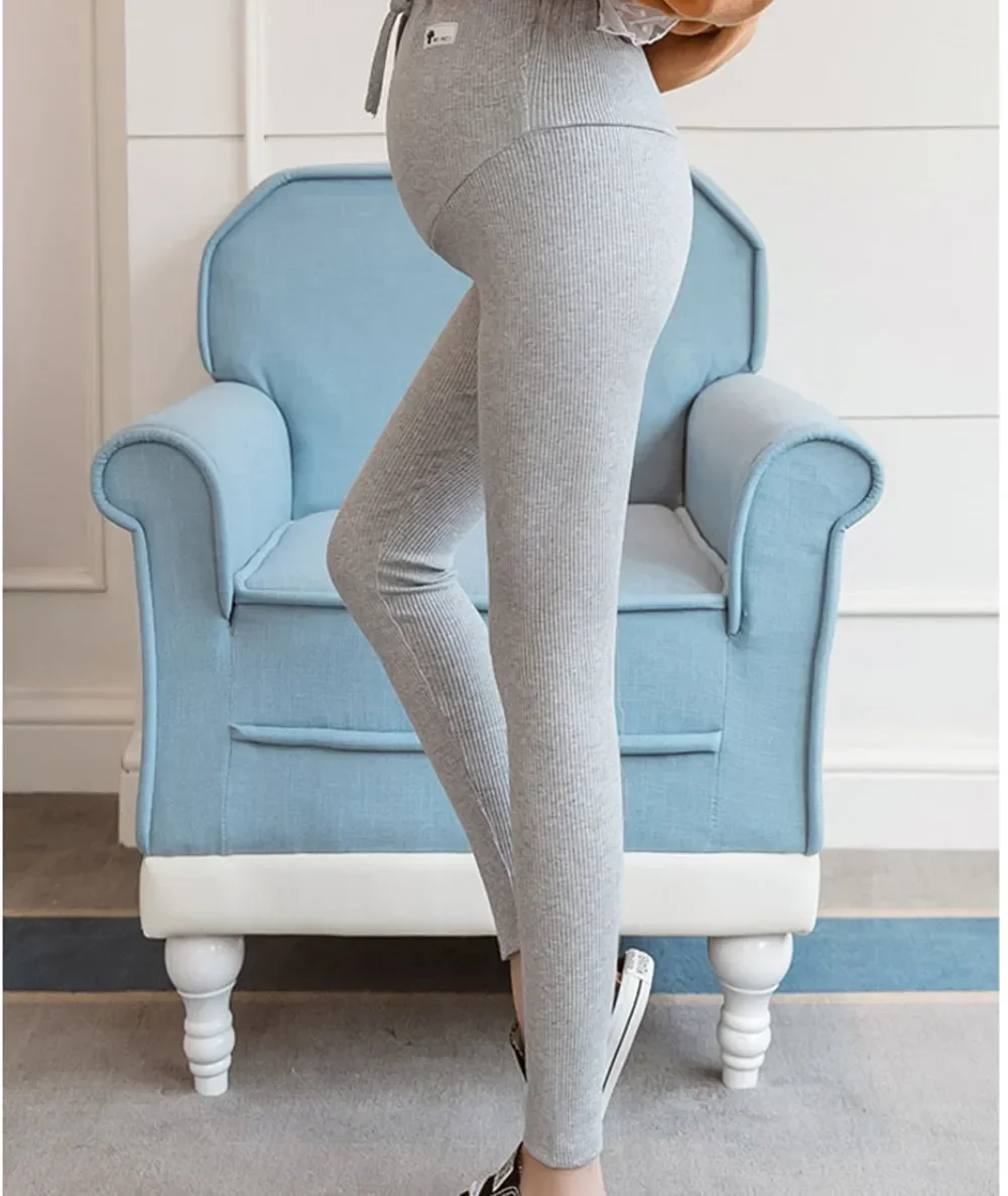 Pregnant women\'s leggings new slim-fit feet pants pregnant belly lift striped nine-point maternity pants