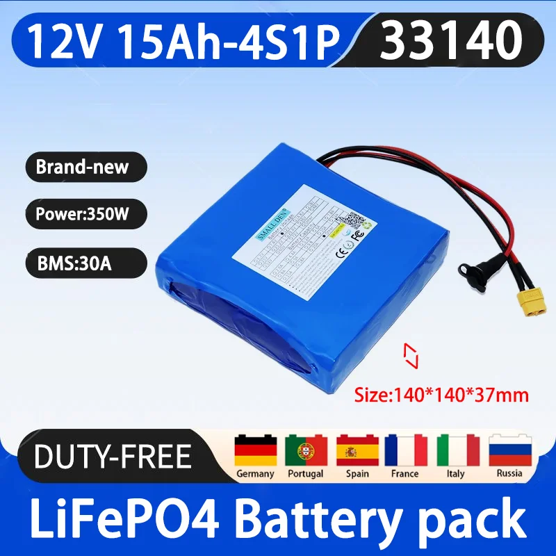 

12V 15Ah 33140 4S1P Lifepo4 battery pack+5A charger 12V internal 30A uninterruptible power supply, large capacity and high power