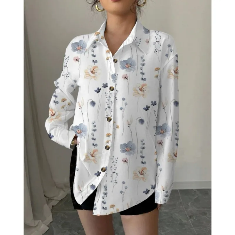 2025 Autumn Women Fashion Floral Print Shirts Turn-down Collar Long Sleeve Blouses Casual Single-breasted Shirt Female Clothing