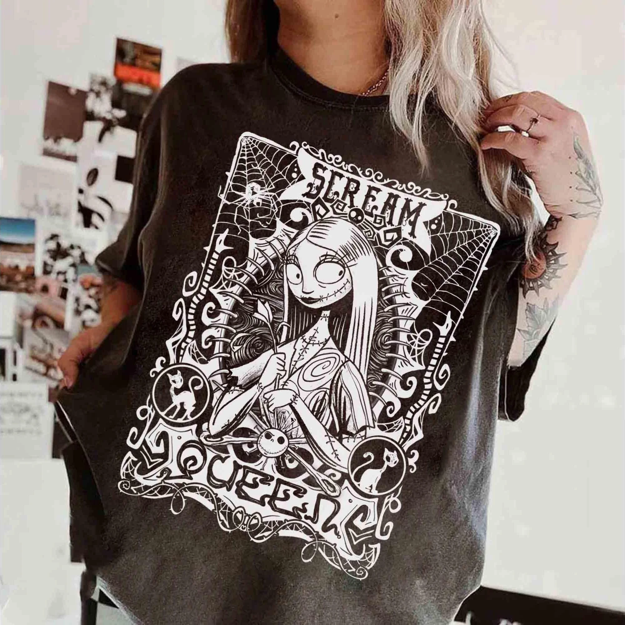 

Disney Christmas Eve Horror Sally Scream Queen Портретная рубашка Oogie Boogie Bash Тематический парк Диснея Хэллоуин Вечеринка Семейный подарок